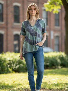 VTG Tie Dye ruffled casual ava james Top Size M